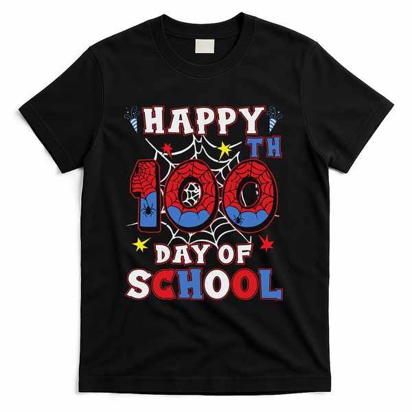 Happy 100th Day Of School Spider 100 Days T-Shirt - Black