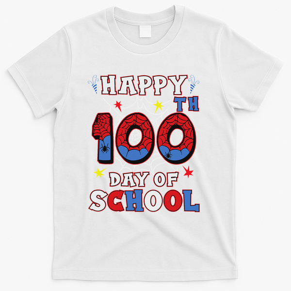Happy 100th Day Of School Spider 100 Days T-Shirt - White