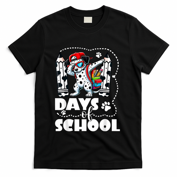 Happy 101 Days Of School Funny Dabbing Dog Pencil T-Shirt - Black