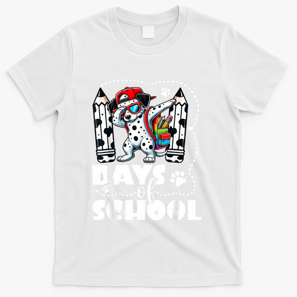 Happy 101 Days Of School Funny Dabbing Dog Pencil T-Shirt - White