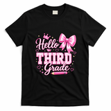 Hello 3rd Grade Girls Teacher Coquette Bow Back To School T-Shirt - Black