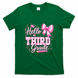 Hello 3rd Grade Girls Teacher Coquette Bow Back To School T-Shirt - Irish Green
