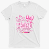 Hello 3rd Grade Girls Teacher Coquette Bow Back To School T-Shirt - White
