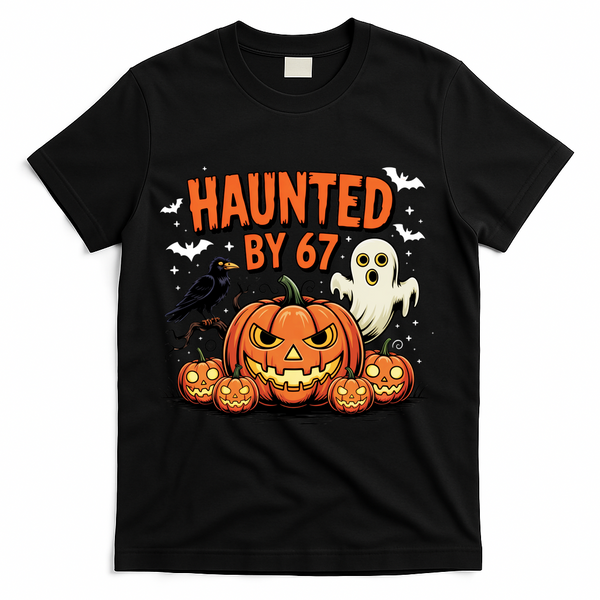 Haunted By 67 Funny Ghost Pumpkin Halloween Costume T-Shirt - Black