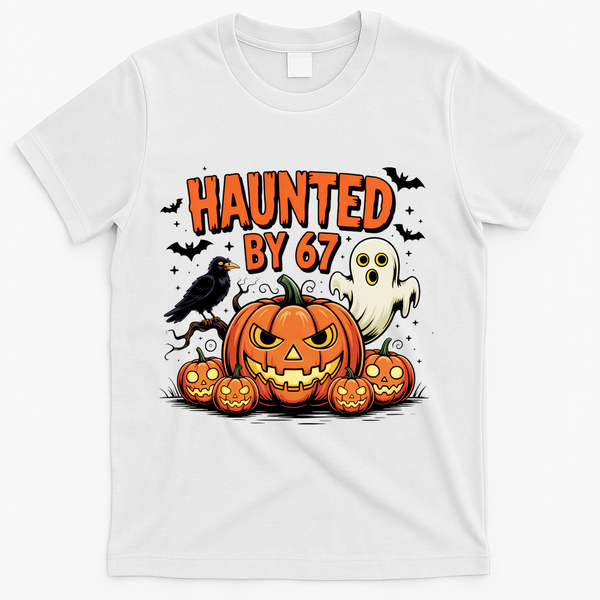 Haunted By 67 Funny Ghost Pumpkin Halloween Costume T-Shirt - White