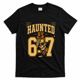 Haunted By 6-7 Skeleton Funny Halloween 67 Meme T-Shirt - Black