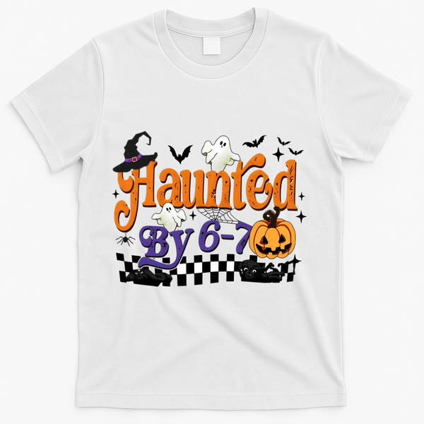 Haunted By 67 Halloween Funny Meme Joke T-Shirt - White
