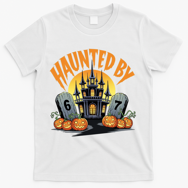 Haunted By 67 Funny Haunted By 6-7 Halloween T-Shirt - White