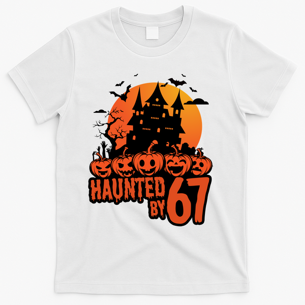 Haunted By 67 Halloween 6-7 Spooky Meme Funny T-Shirt - White