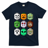 Halloween Building Brick Head Pumpkin Ghost Zombie T-Shirt - Navy