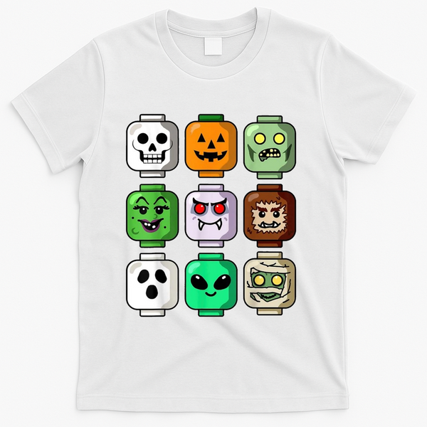Halloween Building Brick Head Pumpkin Ghost Zombie T-Shirt - White