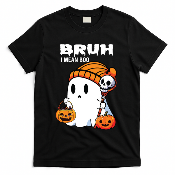 Halloween Bruh I Mean Boo Ghost Funny T-Shirt - Black