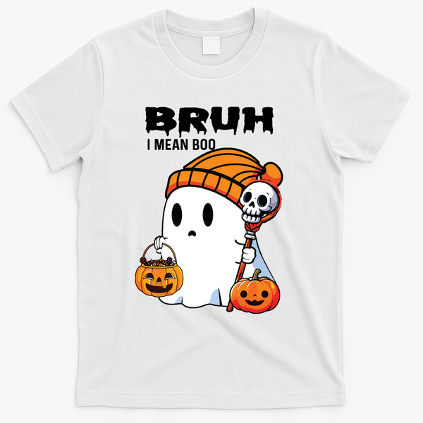 Halloween Bruh I Mean Boo Ghost Funny T-Shirt - White