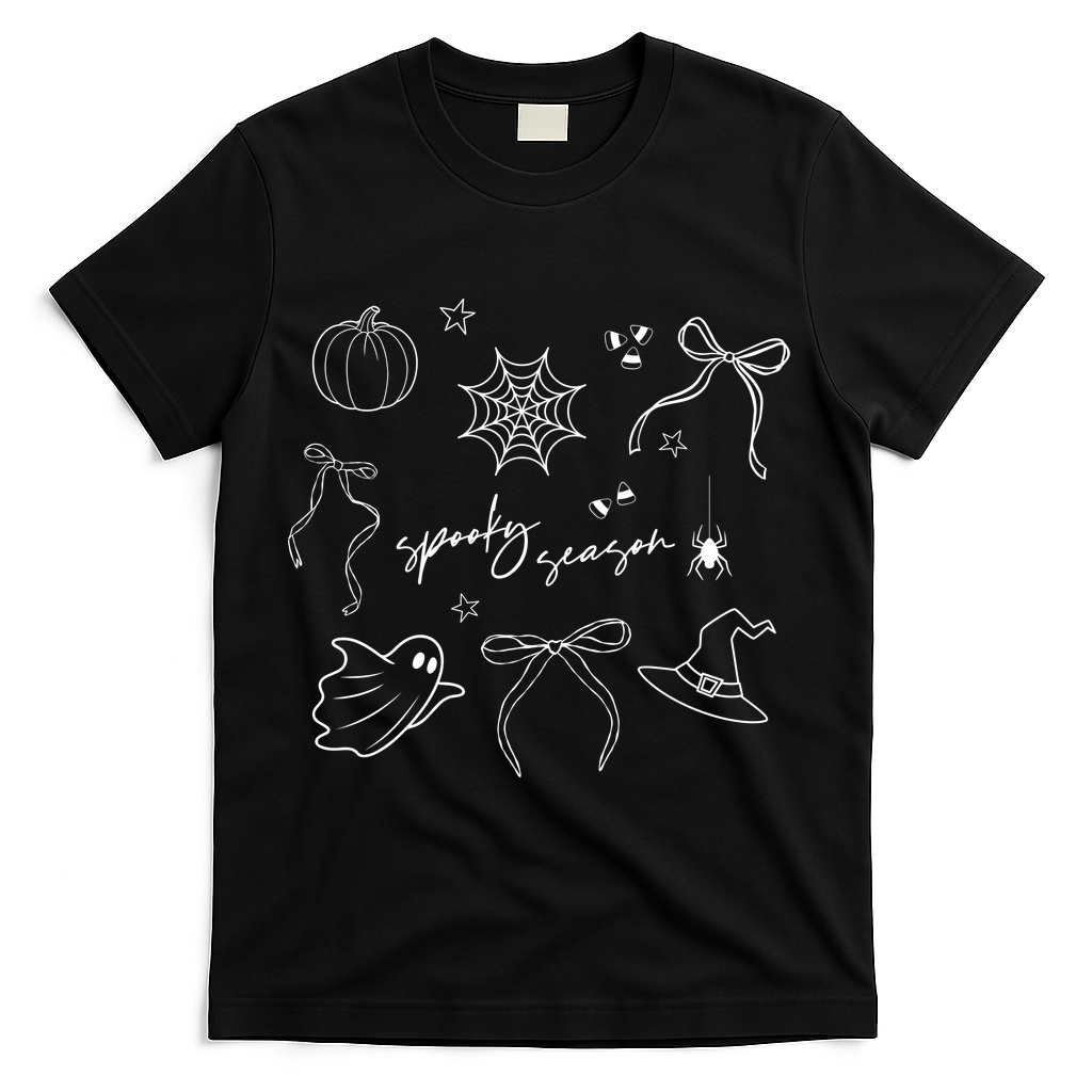 Halloween Bow Spooky Season Ghost Witch Wizzard Mashup T-Shirt - Black