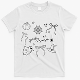 Halloween Bow Spooky Season Ghost Witch Wizzard Mashup T-Shirt - White