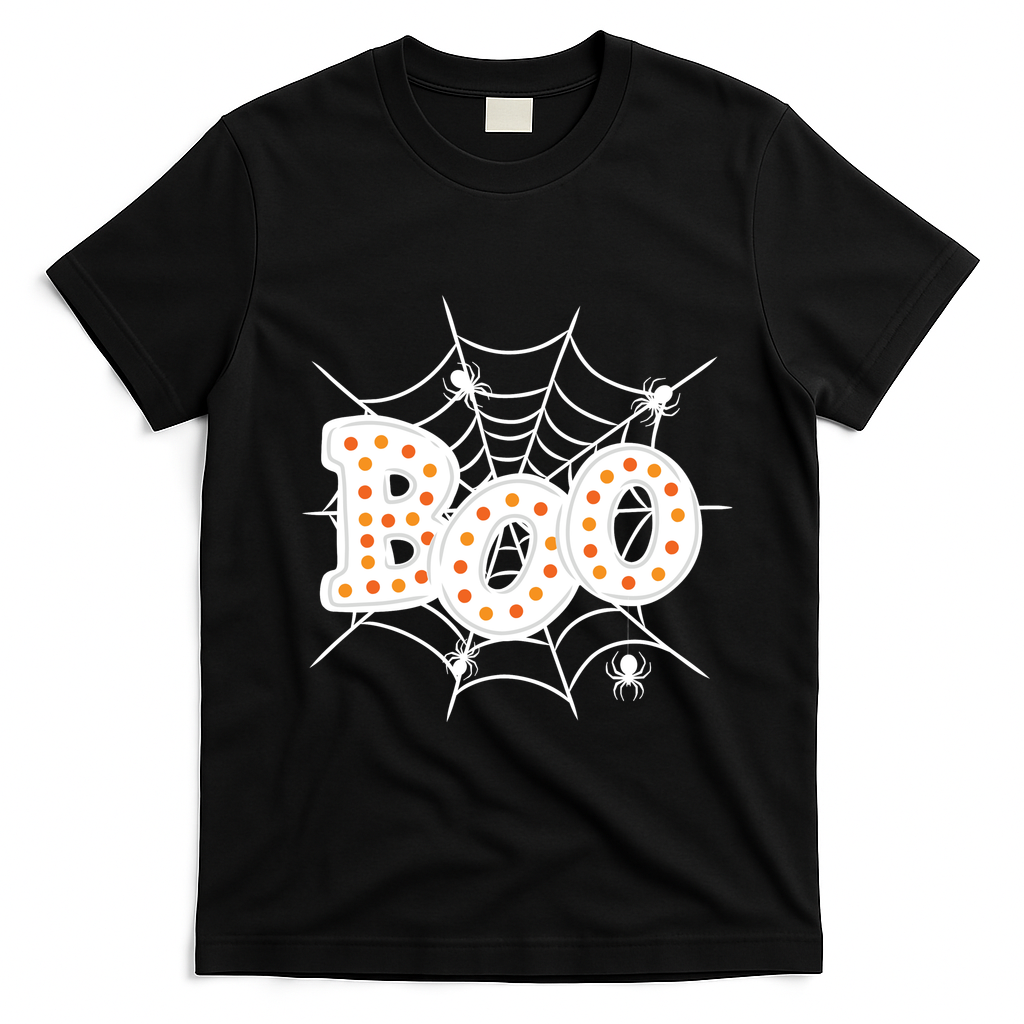 Halloween Boo Spider Web Spooky Season T-Shirt - Black