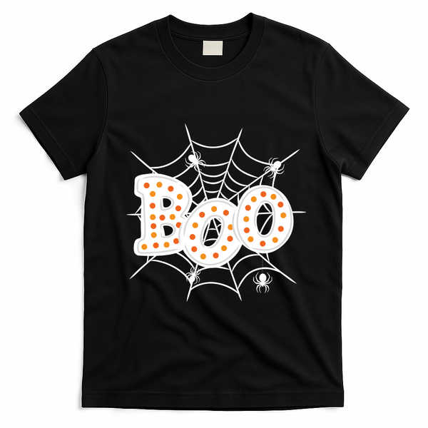 Halloween Boo Spider Web Spooky Season T-Shirt - Black