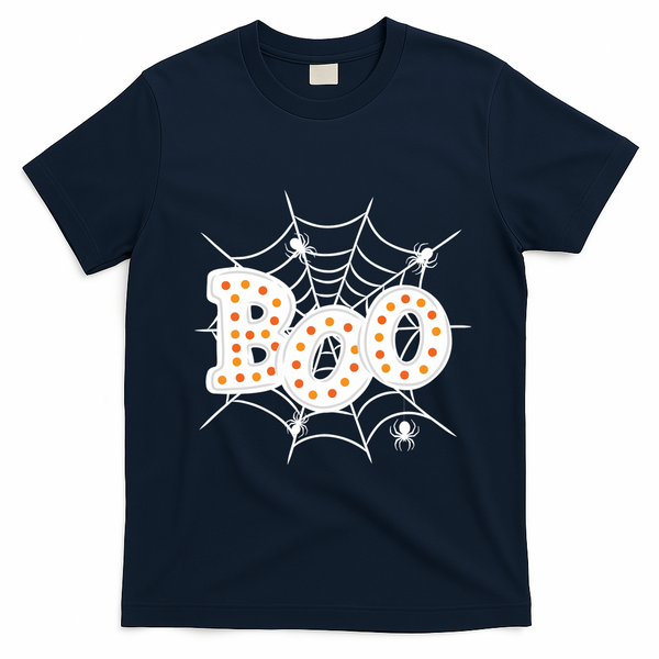 Halloween Boo Spider Web Spooky Season T-Shirt - Navy Blue