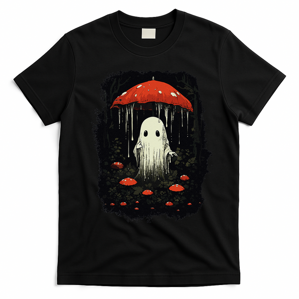 Halloween Cottagecore Ghost Mushroom Spooky T-Shirt - Black