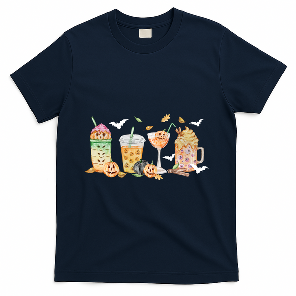 Halloween Coffee Latte Lover T-Shirt - Navy Blue