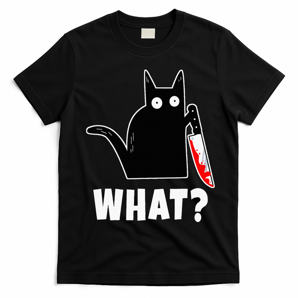 Halloween Costume Murderous Cat Bloody Knife T-Shirt - Black