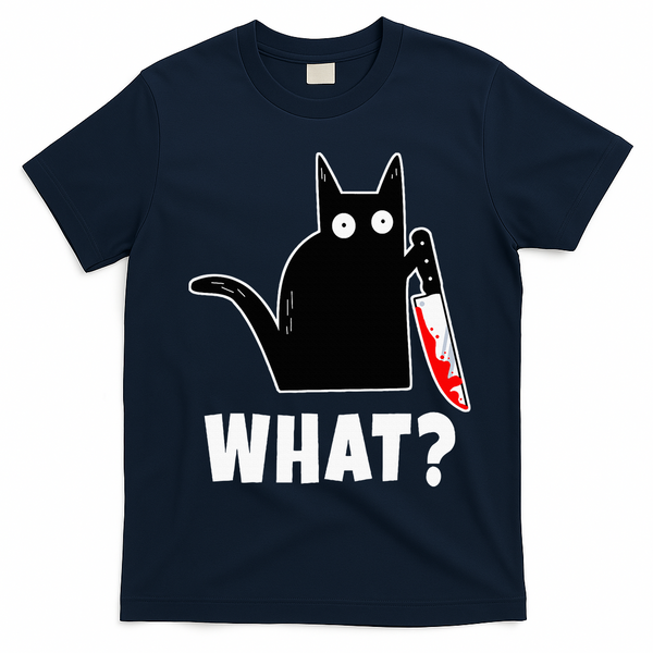 Halloween Costume Murderous Cat Bloody Knife T-Shirt - Navy Blue