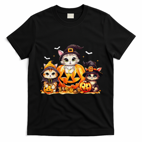 Halloween Cat Pumpkin Spooky Season Gift T-Shirt - Black