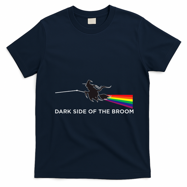 Halloween Dark Side Of The Broom Classic Rock Witch T-Shirt - Navy Blue