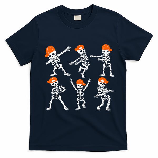 Halloween Dancing Skeleton Cap Funny T-Shirt - Navy Blue