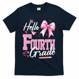 Hello Fourth 4th Grade First Day Of School Coquette Teacher T-Shirt - Navy