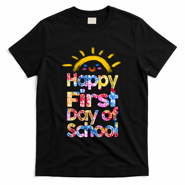 Cute Sun Happy First Day Of School T-Shirt - Black