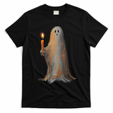 Halloween Ghost Holding Candle Spooky T-Shirt - Black