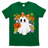 Halloween Groovy Trick Or Treat Cute Ghost Floral Women Girl T-Shirt - Irish Green