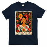 Hispanic Heritage Month Flowers Stamp Latin American T-Shirt - Navy Blue