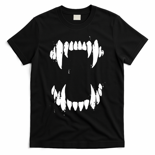 Halloween Horror Wolf Dog Vampire Monster Teeth Costume T-Shirt - Black