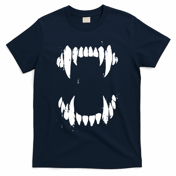 Halloween Horror Wolf Dog Vampire Monster Teeth Costume T-Shirt - Navy Blue