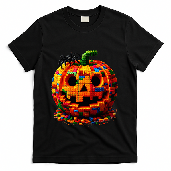 Halloween Master Builder Pumpkin Building Blocks Bricks T-Shirt - Black