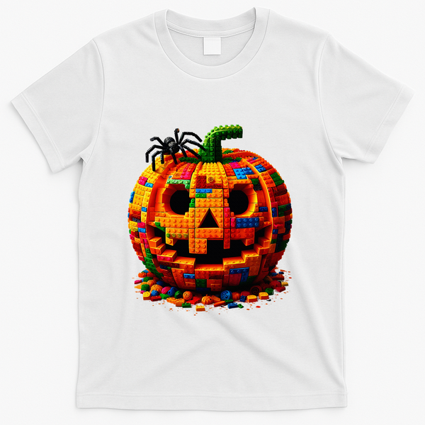 Halloween Master Builder Pumpkin Building Blocks Bricks T-Shirt - White
