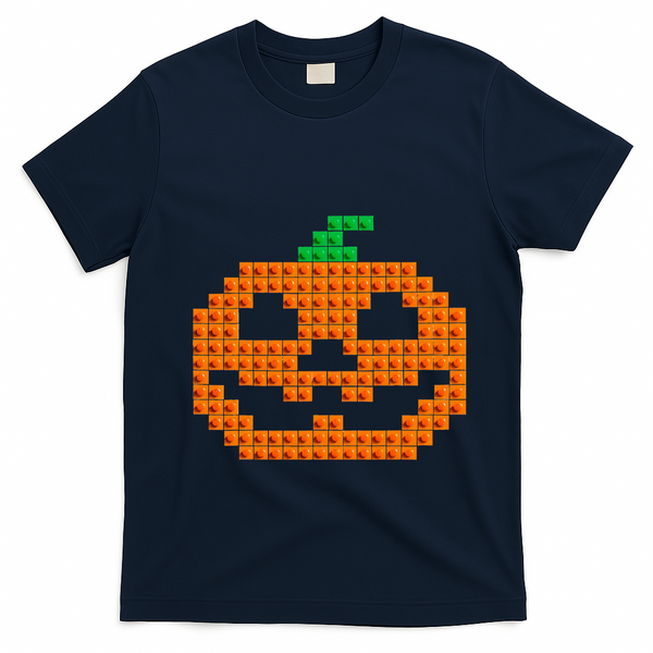 Halloween Master Builder Pumpkin Brick Building Block T-Shirt - Navy Blue