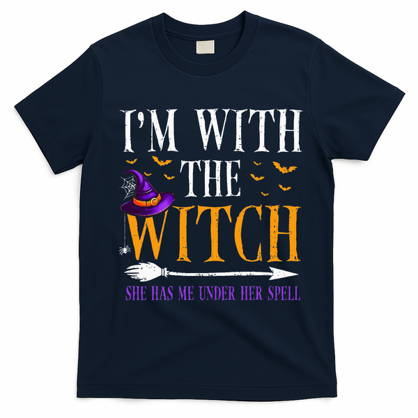 Halloween Matching Couples Costume IM With The Witch T-Shirt - Navy Blue