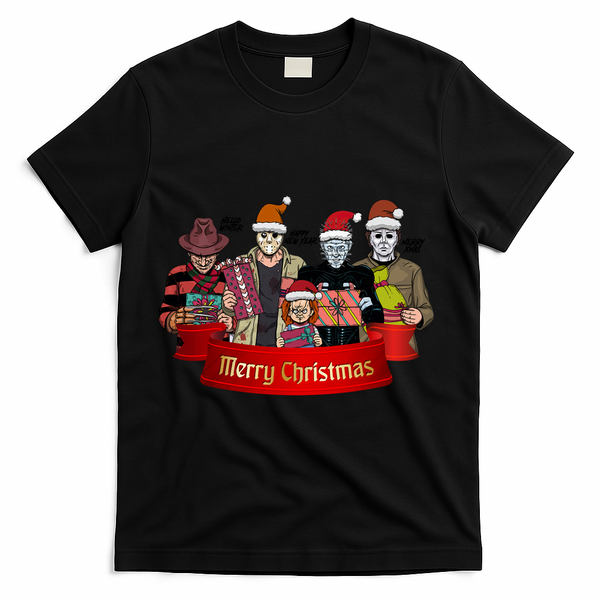 Horror Merry Christmas Halloween Friends Funny Costume T-Shirt - Black