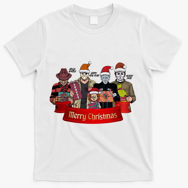 Horror Merry Christmas Halloween Friends Funny Costume T-Shirt - White
