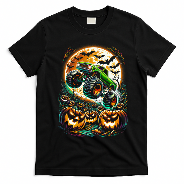 Halloween Monster Truck Jack O Lantern Trick Treat T-Shirt - Black