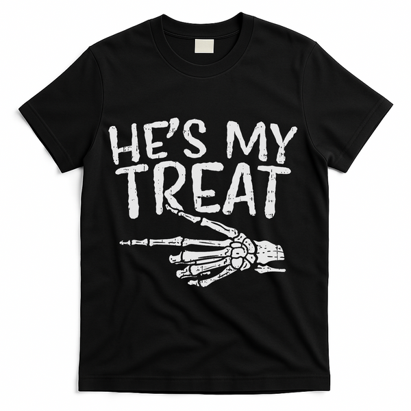 Hes My Treat Skeleton Matching Couple Halloween Costume Hers T-Shirt - Black