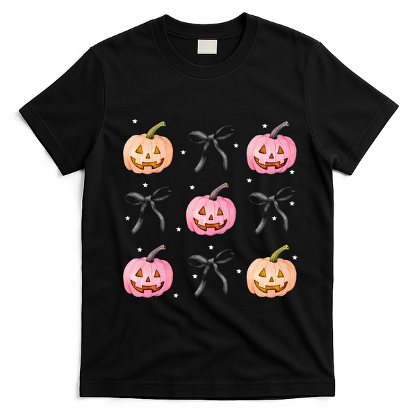 Halloween Pumpkin Black Bows Cute T-Shirt - Black