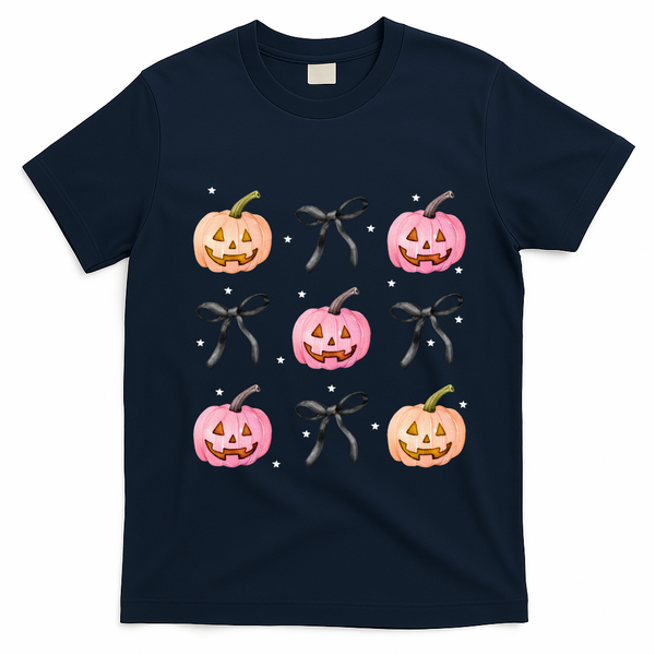Halloween Pumpkin Black Bows Cute T-Shirt - Navy Blue