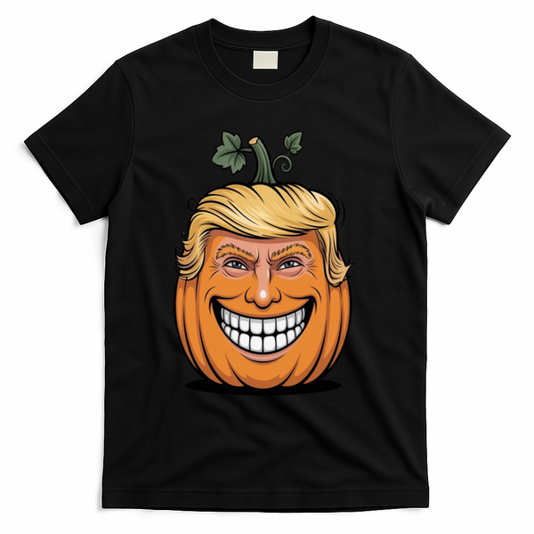 Halloween Pumpkin Donald Trump Funny T-Shirt - Black