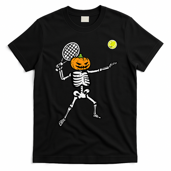 Halloween Pumpkin Skeleton Tennis Costume T-Shirt - Black