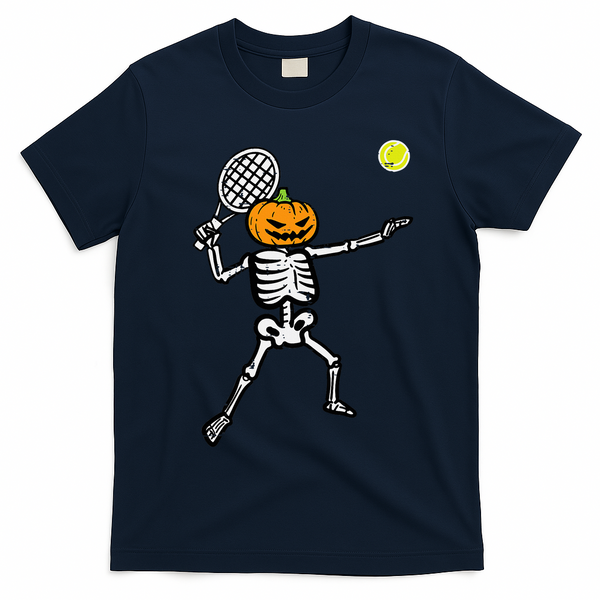 Halloween Pumpkin Skeleton Tennis Costume T-Shirt - Navy Blue
