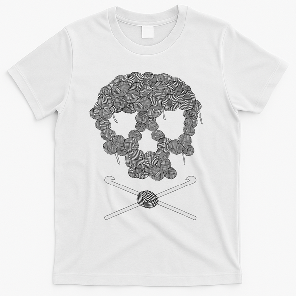Halloween Skull Crochet Lovers Yarn Funny Skeleton T-Shirt - White
